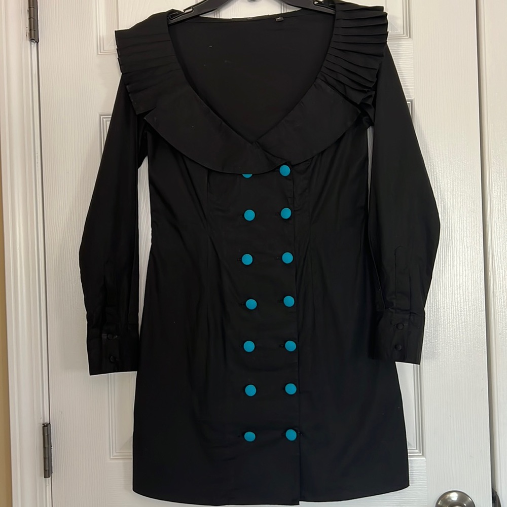 Long sleeves stretch cotton blend black button down knee high dress EU38 US4/med